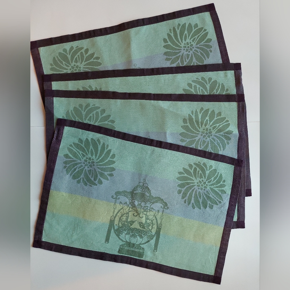 Primrose Bordier Pour Le Jacquard Francais 4 Jacquard Placemats Teal Blue